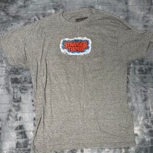 Netflix Stranger Things Mens Large Gray Graphic T-Shirt Demogorgon Back Print